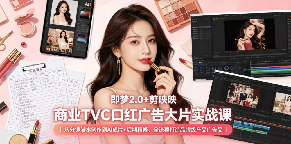 即梦2.0+剪映商业TVC口红广告大片实战课｜从分镜脚本创作到AI成片+后期精修，全流程打造品牌级产品广告客创社区-专注互联网轻资产资源整合与分享客创社区-专注互联网轻资产资源整合与分享