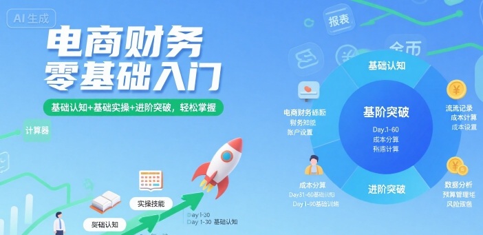 电商财务零基础入门，基础认知+基础实操+进阶突破，轻松掌握-客创社 - 专注互联网轻资产创业及网络项目资源整合与分享客创社-免费且强大的项目分享网站！