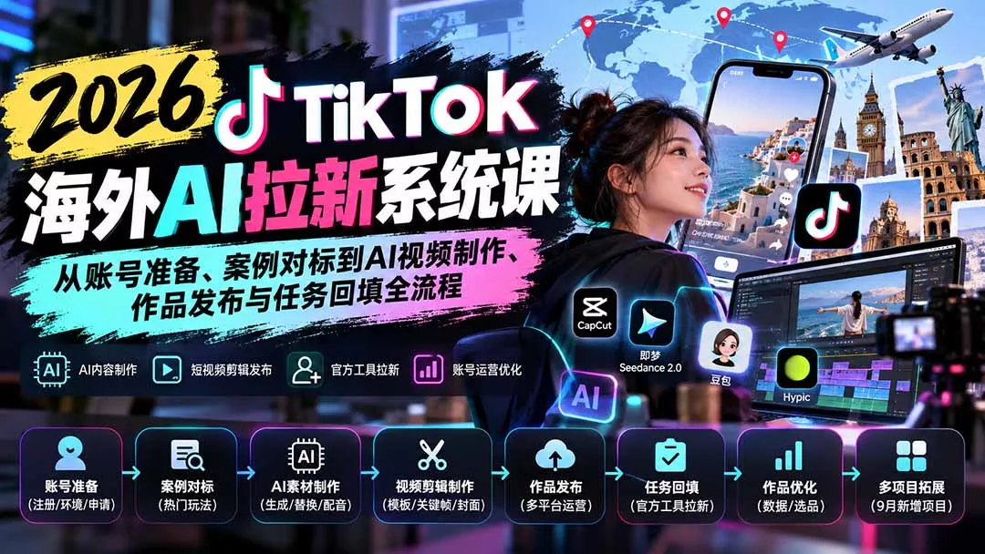 【无水印】2026 TikTok海外AI拉新系统课：从账号准备、