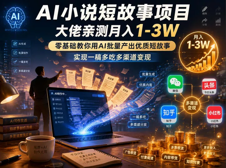 AI小说短故事项目，大佬亲测月入1-3W，零基础教你用AI批量产出优质短故事，实现一稿多吃多渠道变现(更新0910)客创社区-专注互联网轻资产资源整合与分享客创社区-专注互联网轻资产资源整合与分享