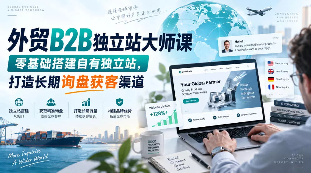 外贸B2B独立站大师课，零基础搭建自有独立站，打造长期询盘获客渠道 《鱼见海科技》-鱼见海资源网-免费PHP网站源码模板,插件软件网创AI智能体资源分享平台！