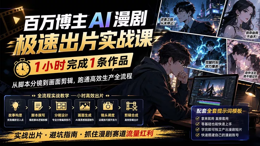 百万博主AI漫剧极速出片实战课：1小时产出条作品，从脚本分镜到画面剪辑，跑通高效生产全流程客创社区-专注互联网轻资产资源整合与分享客创社区-专注互联网轻资产资源整合与分享