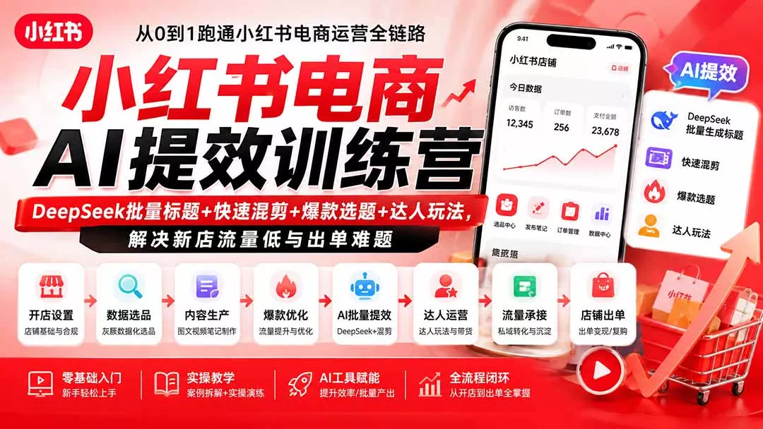 小红书电商AI提效训练营—DeepSeek批量标题+快速混剪+爆