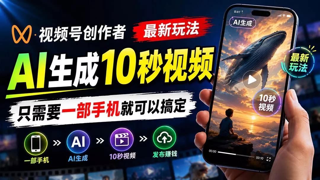 视频号创作者最新玩法，AI生成10秒视频，只需要一部手机就可以搞定客创社区-专注互联网轻资产资源整合与分享客创社区-专注互联网轻资产资源整合与分享