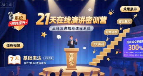 21天在线演讲密训营，王牌演讲招商课程系统-客创社 - 专注互联网轻资产创业及网络项目资源整合与分享客创社-免费且强大的项目分享网站！