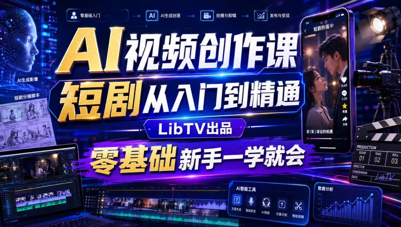 AI视频创作课，短剧从入门到精通，LibTV出品，零基础新手一学就会客创社区-专注互联网轻资产资源整合与分享客创社区-专注互联网轻资产资源整合与分享