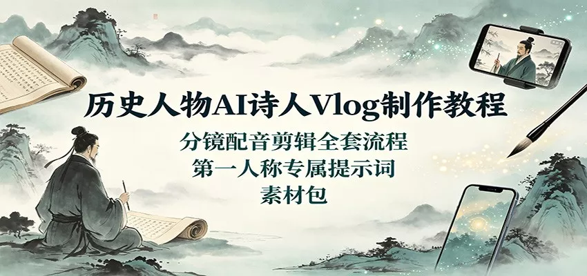 历史人物AI诗人Vlog制作教程：分镜配音剪辑全套流程，靠前人称专属提示词素材包 《鱼见海科技》-鱼见海资源网-免费PHP网站源码模板,插件软件网创AI智能体资源分享平台！