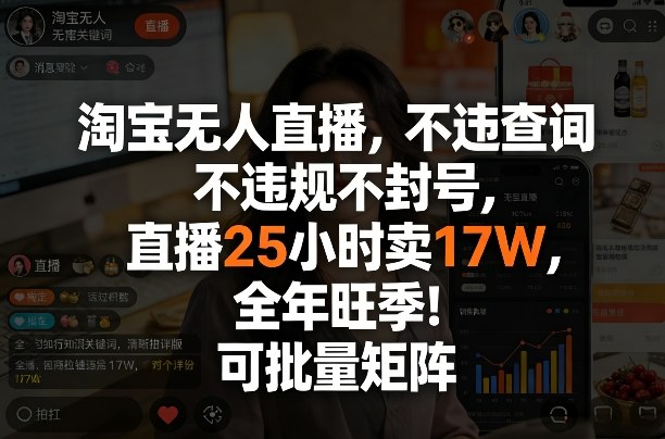 淘宝无人直播，不违规不封号，直播25小时卖17W，全年旺季！可批量矩阵【揭秘】客创社区-专注互联网轻资产资源整合与分享客创社区-专注互联网轻资产资源整合与分享