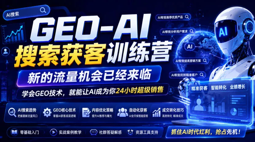 GEO-AI搜索获客训练营，新的流量机会已经来临，学会GEO技术，就能让AI成为你24小时超级销售(更新0919)星享资源网星享资源网
