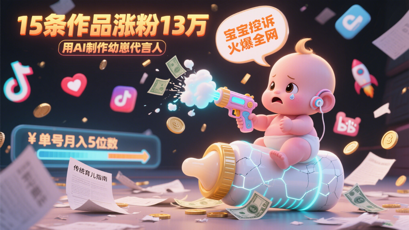 用AI制作幼崽代言人，宝宝的控诉火爆全网，15条作品涨粉13万，单号月入5位数实操教程-客创社 - 专注互联网轻资产创业及网络项目资源整合与分享客创社-免费且强大的项目分享网站！