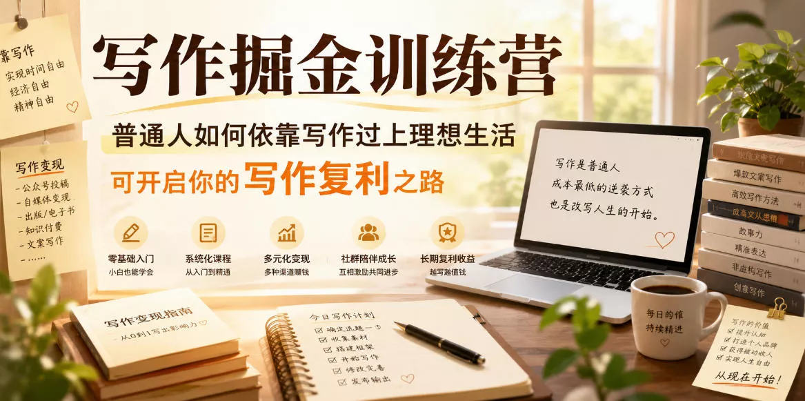 写作掘金训练营，普通人如何依靠写作过上理想生活，可开启你的写作复利之路(更新6月) 《鱼见海科技》-鱼见海资源网-免费PHP网站源码模板,插件软件网创AI智能体资源分享平台！