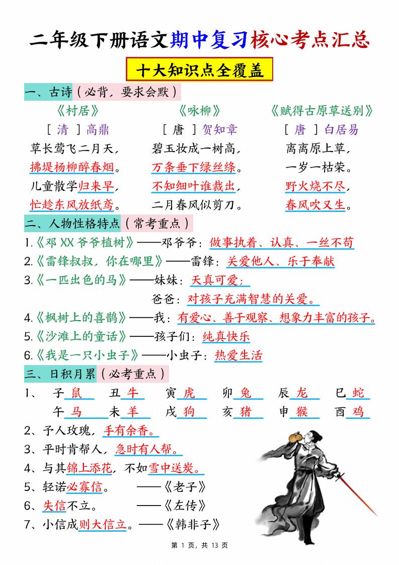 二下语文期中复习核心考点汇总（10大知识点）13页客创社 - 专注互联网轻资产创业及网络项目资源整合与分享客创社 - 专注互联网轻资产创业及网络项目资源整合与分享