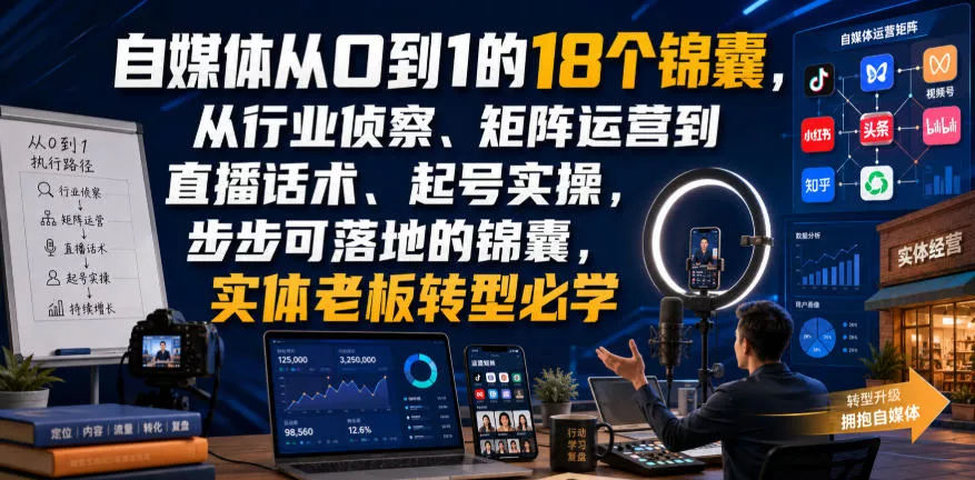 自媒体从0到1的18个锦囊，从行业侦察、矩阵运营到直播话术、起号实操，步步可落地的锦囊，实体老板转型必学 《鱼见海科技》-鱼见海资源网-免费PHP网站源码模板,插件软件网创AI智能体资源分享平台！