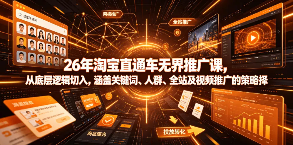 26年淘宝直通车无界推广课，从底层逻辑切入，涵盖关键词、人群、全站及视频推广的策略选择客创社区-专注互联网轻资产资源整合与分享客创社区-专注互联网轻资产资源整合与分享