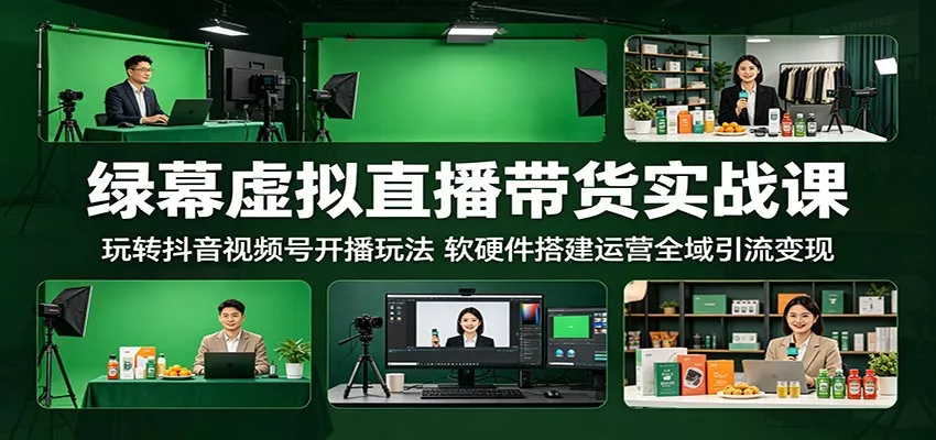 绿幕虚拟直播带货实战课：玩转抖音视频号开播玩法，软硬件搭建运营全域引流变现 《鱼见海科技》-鱼见海资源网-免费PHP网站源码模板,插件软件网创AI智能体资源分享平台！