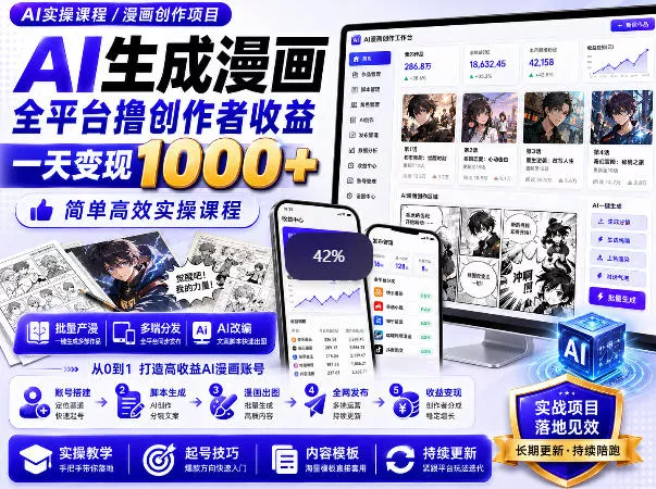 AI生成漫画全平台撸创作者收益内部课程，实操最高单日变现1k+客创社区-专注互联网轻资产资源整合与分享客创社区-专注互联网轻资产资源整合与分享