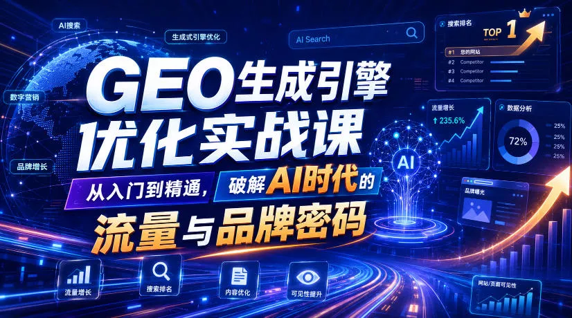 GEO生成引擎优化实战课,从入门到精通,破解AI时代的流量与品牌密码主用 -、辅助 +中赚AI网