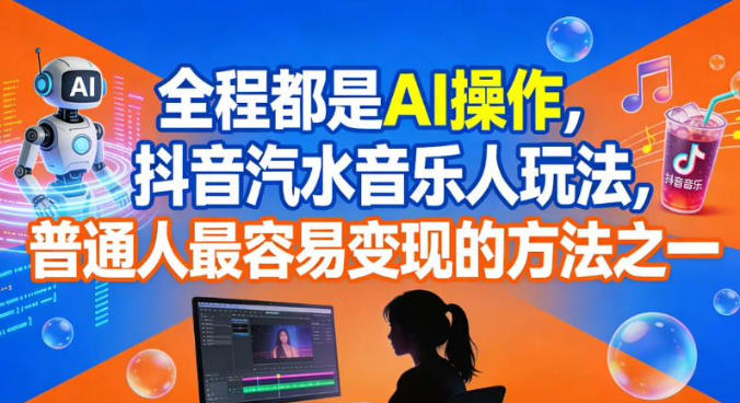 全程都是AI操作，抖音汽水音乐人玩法，普通人最容易变现的方法之一中赚AI网_草根零加盟费创业平台_小本副业项目推荐_抖音短视频 / AI 创业教程库项目资源网