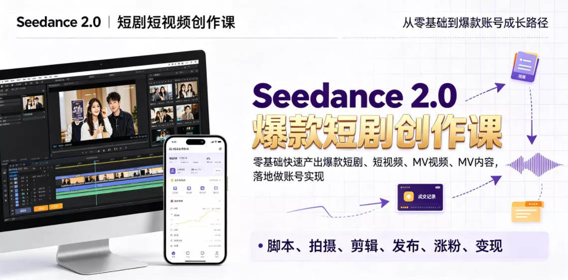 Seedance 2.0短剧短视频创作课，零基础快速产出爆款短剧、短视频、MV内容，落地做账号实现变现客创社区-专注互联网轻资产资源整合与分享客创社区-专注互联网轻资产资源整合与分享