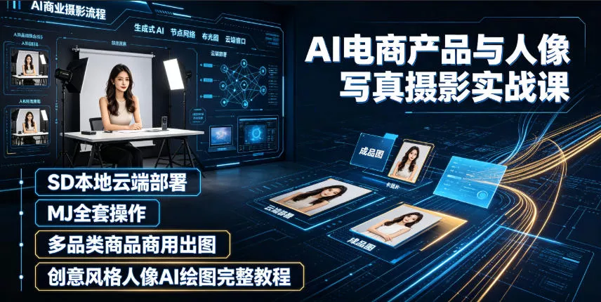 AI电商产品与人像写真摄影实战课｜SD本地云端部署、MJ全套操作、多品类商品商用出图、创意风格人像AI绘图完整教程客创社区-专注互联网轻资产资源整合与分享客创社区-专注互联网轻资产资源整合与分享