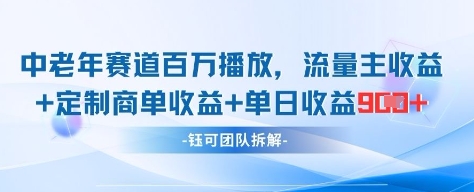 中老年赛道百万播放+流量主收益+定制收益，单日收益9张-客创社 - 专注互联网轻资产创业及网络项目资源整合与分享客创社-免费且强大的项目分享网站！