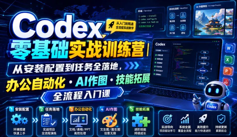 Codex零基础实战训练营｜从安装配置到任务全落地，办公自动化・AI作图・技能拓展全流程入门课客创社区-专注互联网轻资产资源整合与分享客创社区-专注互联网轻资产资源整合与分享