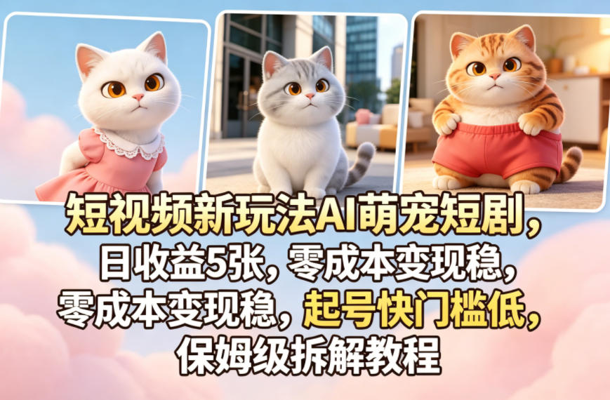 短视频新玩法AI萌宠短剧，日收益5张，零成本变现稳，起号快门槛低，保姆级拆解教程客创社区-专注互联网轻资产资源整合与分享客创社区-专注互联网轻资产资源整合与分享