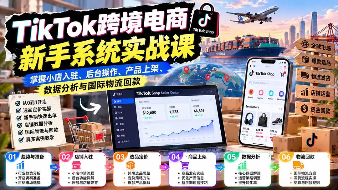 TikTok跨境电商新手系统实战课：掌握小店入驻、后台操作、产品