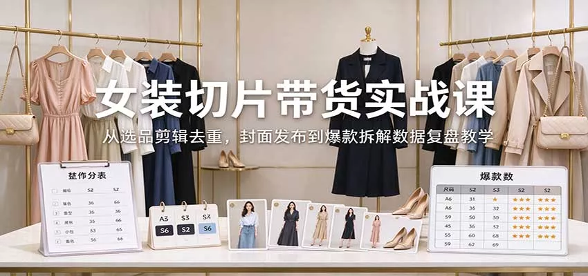 女装切片带货实战课：从选品剪辑去重，封面发布到爆款拆解数据复盘教学客创社区-专注互联网轻资产资源整合与分享客创社区-专注互联网轻资产资源整合与分享