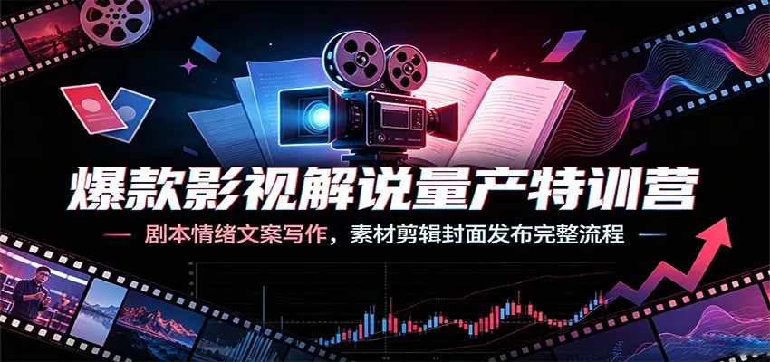爆款影视解说量产特训营：剧本情绪文案写作，素材剪辑封面发布完整流程-鱼见海资源网-免费PHP网站源码模板,插件软件网创AI智能体资源分享平台！