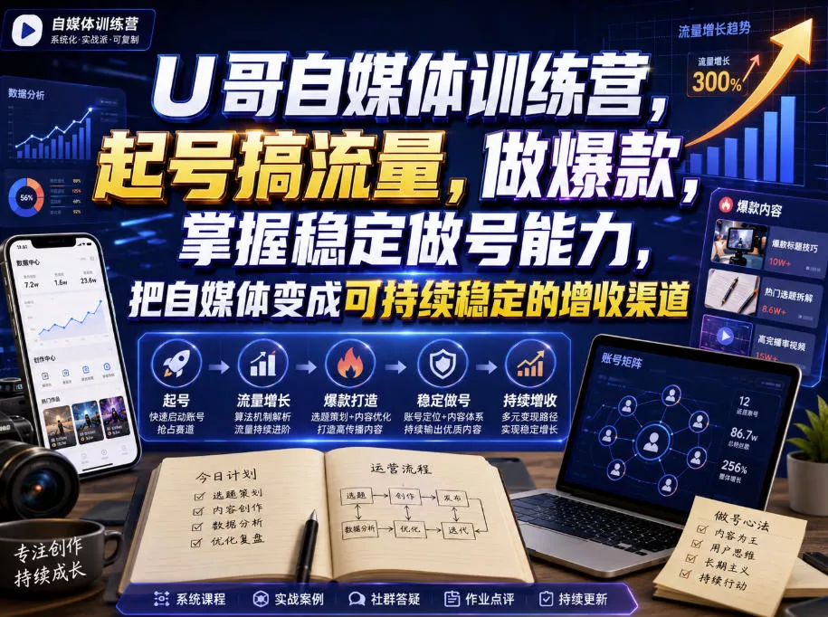 U哥自媒体训练营,起号搞流量,做爆款,掌握稳定做号能力,把自媒体变成可持续稳定的增收渠道 U哥自媒体训练营,起号搞流量,做爆款,掌握稳定做号能力,把自媒体变成可持续稳定的增收渠道