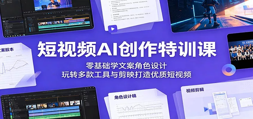 短视频AI创作特训课：零基础学文案角色设计，玩转多款工具与剪映打造优质短视频主用 -、辅助 +中赚AI网