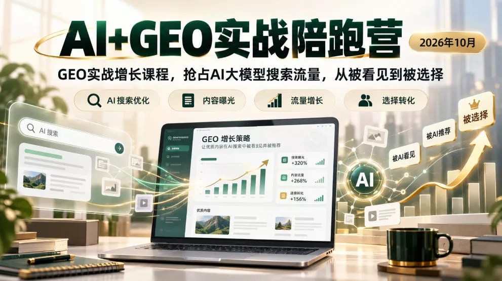 AI+GEO实战陪跑营2026年10月，GEO实战增长课程，抢占AI大模型搜索流量，从被看见到被选择客创社区-专注互联网轻资产资源整合与分享客创社区-专注互联网轻资产资源整合与分享