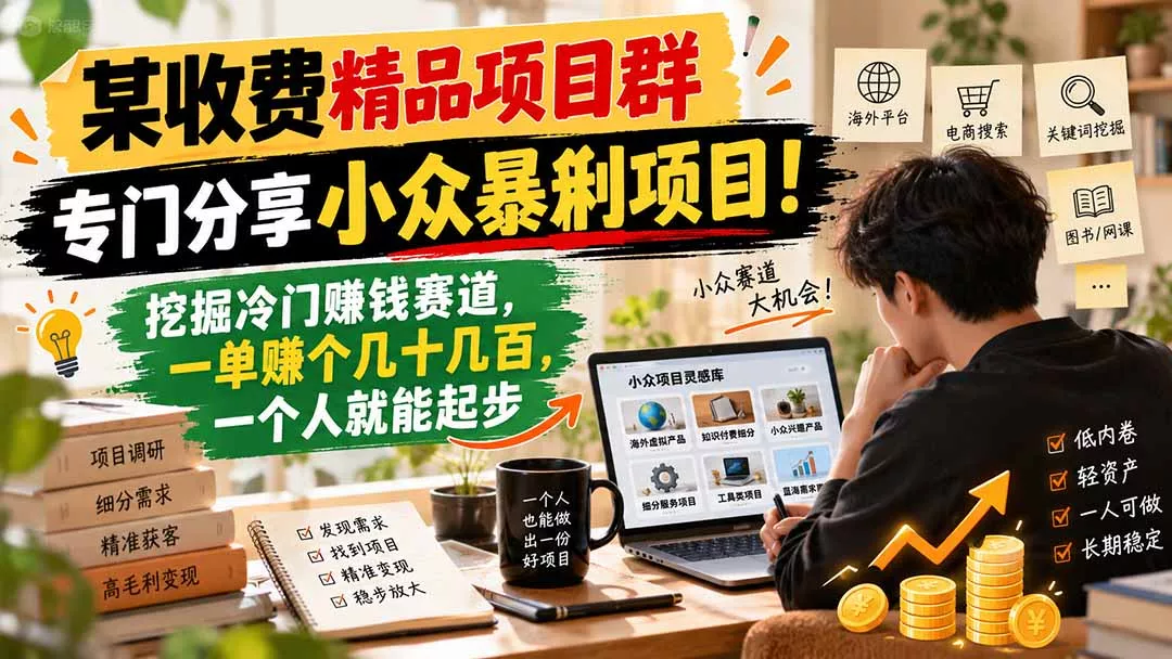 某收费精品项目群，专门分享小众暴俐项目！挖掘冷门赚钱赛道，一单赚个几十几百，一个人就能起步客创社区-专注互联网轻资产资源整合与分享客创社区-专注互联网轻资产资源整合与分享