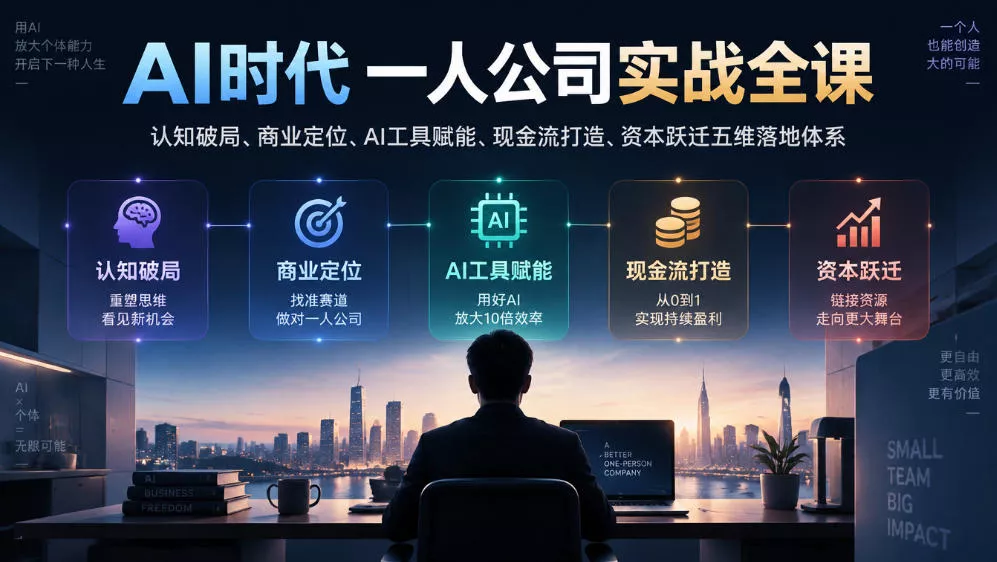 AI时代一人公司实战全课｜认知破局、商业定位、AI工具赋能、现金流打造、资本跃迁五维落地体系星享资源网HS游戏库
