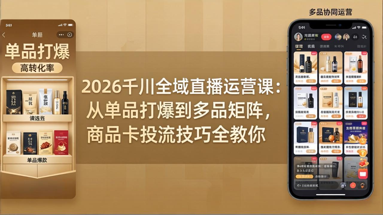 2026千川全域直播运营课：从单品打爆到多品矩阵，商品卡投流技巧全教你-鱼见海资源网-免费PHP网站源码模板,插件软件网创AI智能体资源分享平台！
