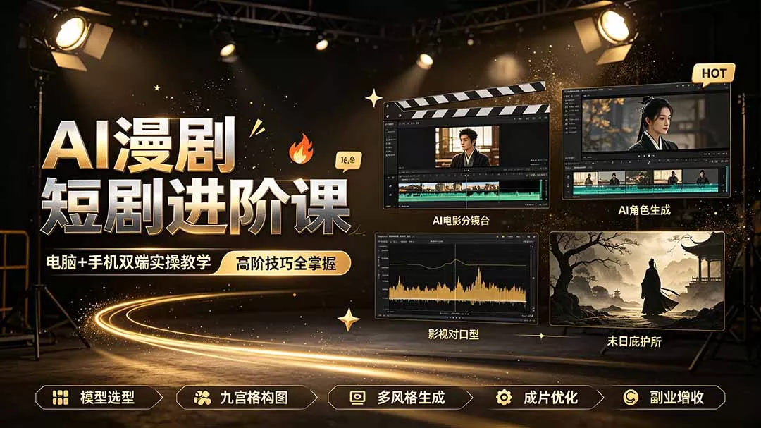 AI漫剧短剧进阶课｜电脑+手机双端实操教学｜影视剧对口型人物吃瓜×解压末日庇护所全程讲解，高阶技巧全掌握-软件百科