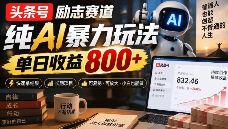 头条号励志赛道，纯AI暴力玩法，单日收益800+，快速拿结果，长期项目 《鱼见海科技》-鱼见海资源网-免费PHP网站源码模板,插件软件网创AI智能体资源分享平台！