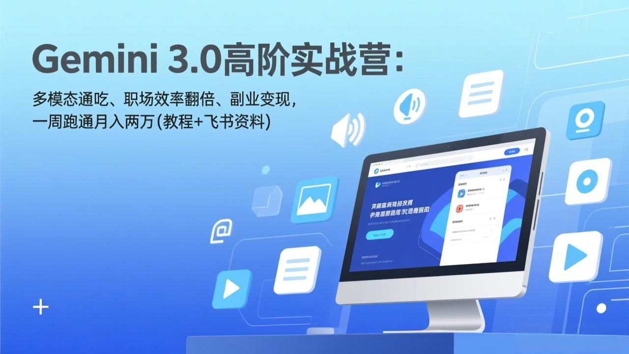 Gemini 3.0高阶实战营：多模态通吃、职场效率翻倍、副业变现，一周跑通月入两万(教程+飞书资料 - 鱼见海科技完整实施...-鱼见海资源网-免费PHP网站源码模板,插件软件网创AI智能体资源分享平台！