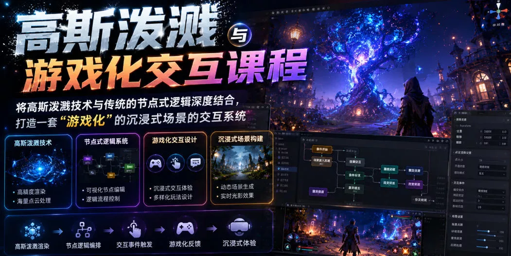 高斯泼溅与游戏化交互课程，将高斯泼溅技术与传统的节点式逻辑深度结合，打造一套“游戏化”的沉浸式场景的交互系统 《鱼见海科技》-鱼见海资源网-免费PHP网站源码模板,插件软件网创AI智能体资源分享平台！