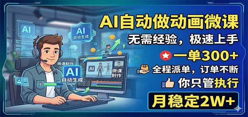 AI自动做动画微课，一单300+，全程派单，你只管执行，月稳定2W+客创社区-专注互联网轻资产资源整合与分享客创社区-专注互联网轻资产资源整合与分享