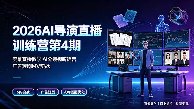 2026AI导演直播训练营第4期，实景直播教学AI分镜视听语言，广告短剧MV实战，解决人物画面崩坏痛点-鱼见海资源网-免费PHP网站源码模板,插件软件网创AI智能体资源分享平台！