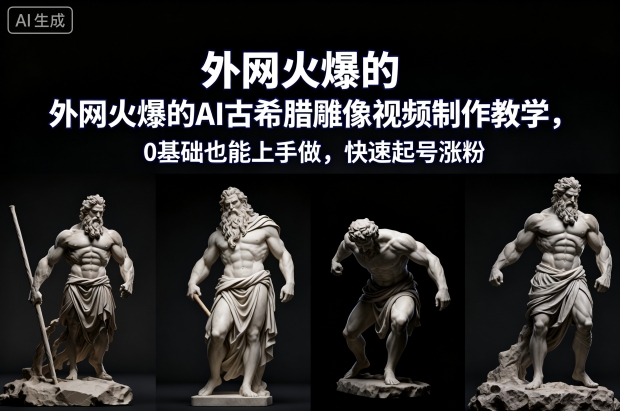 外网火爆的AI古希腊雕像视频制作教学,0基础也能上手做,快速起号涨粉-麦子社区