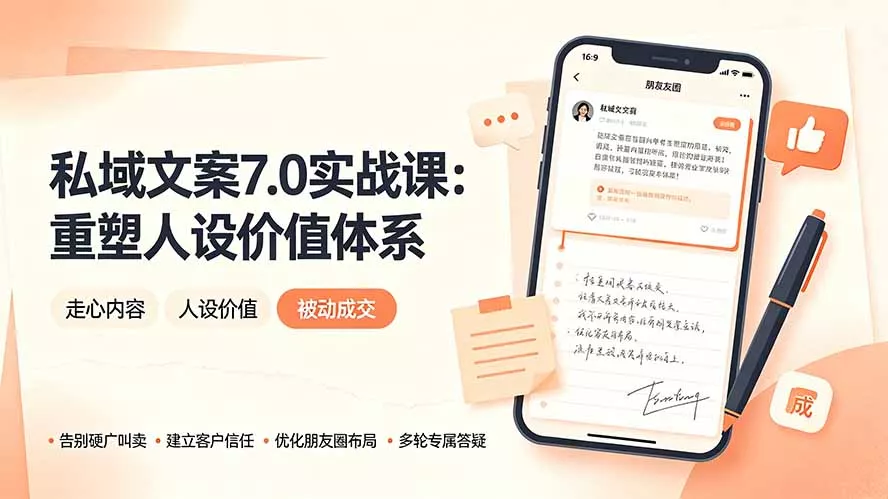私域文案实战课7.0：重塑人设价值体系｜-告别硬广推销×走心内容×自我价值塑造，实现被动成交-软件百科