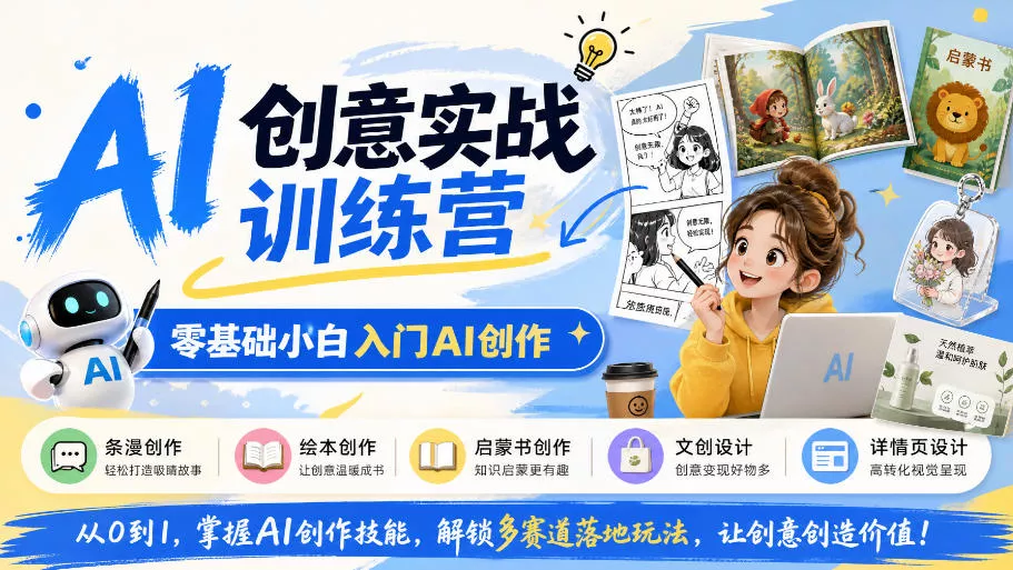 AI创意实战训练营，零基础小白入门AI创作，解锁条漫、绘本、启蒙书、文创、详情页多赛道落地玩法星享资源网HS游戏库