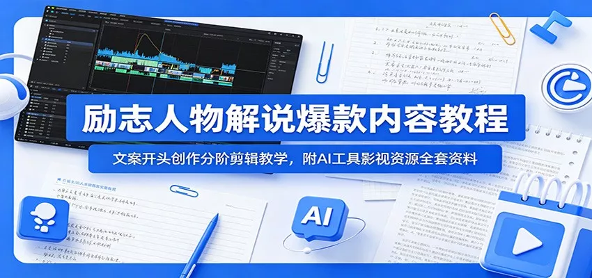 励志人物解说爆款内容教程：文案开头创作分阶剪辑教学，附AI 工具影视资源全套资料客创社区-专注互联网轻资产资源整合与分享客创社区-专注互联网轻资产资源整合与分享