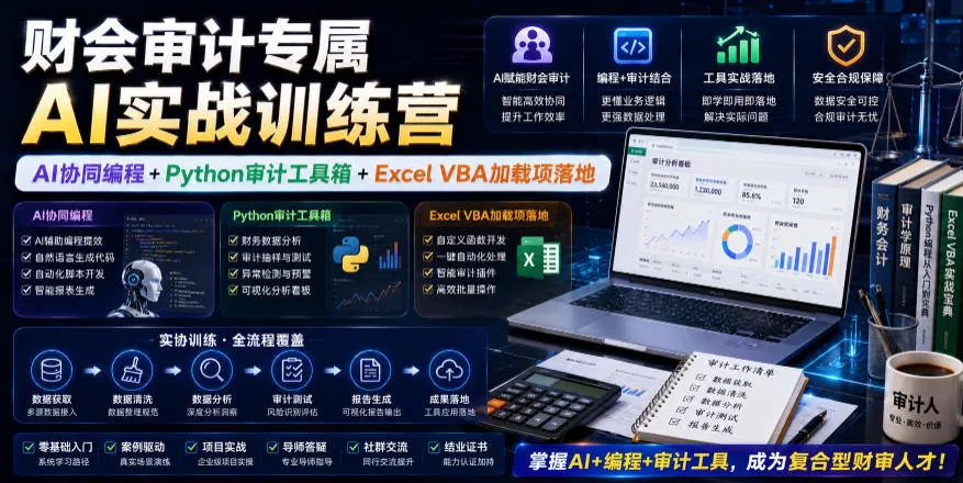 财会审计专属AI实战训练营｜AI协同编程+Python审计工具箱+Excel VBA加载项落地(更新0816) 《鱼见海科技》-鱼见海资源网-免费PHP网站源码模板,插件软件网创AI智能体资源分享平台！