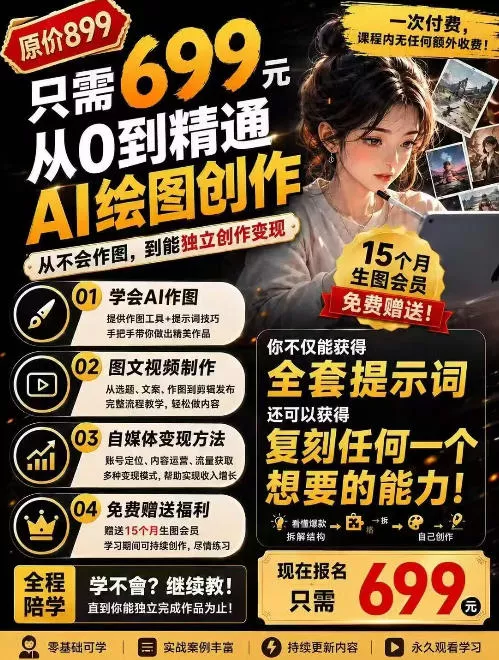 抖音10W粉丝博主的AI绘图教学，从0到精通AI绘图创作，从不会作图到能独立创作变现客创社区-专注互联网轻资产资源整合与分享客创社区-专注互联网轻资产资源整合与分享