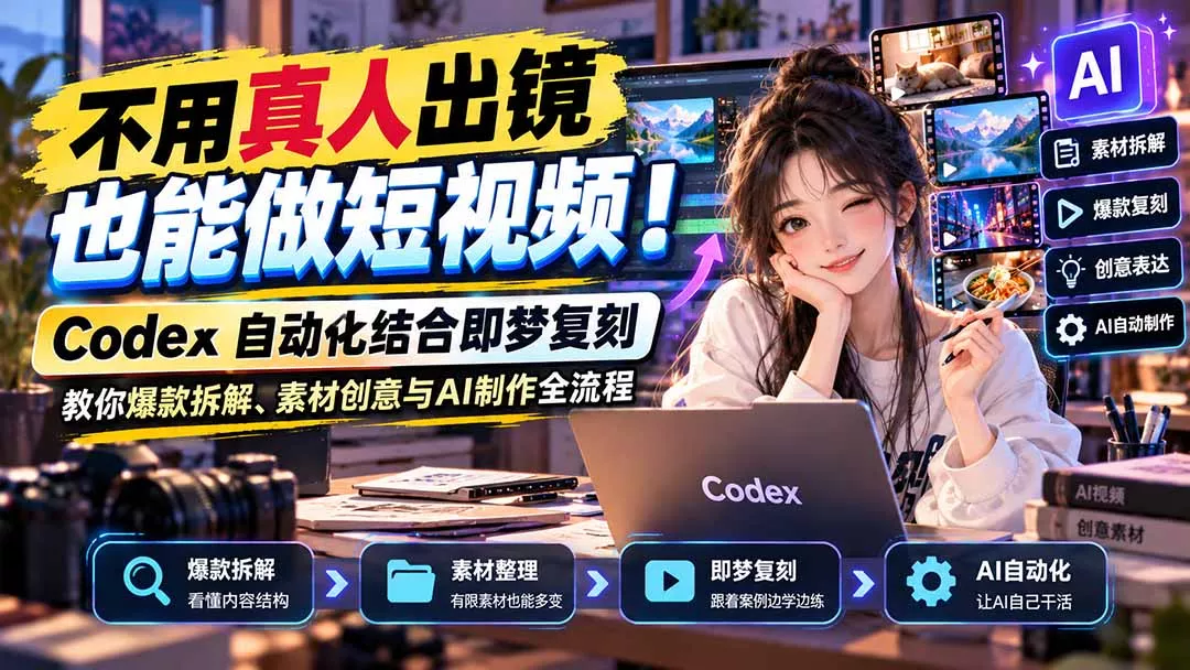 不用真人出镜也能做短视频！Codex自动化结合即梦复刻，教你爆款拆解、素材创意与AI制作全流程-鱼见海资源网-免费PHP网站源码模板,插件软件网创AI智能体资源分享平台！