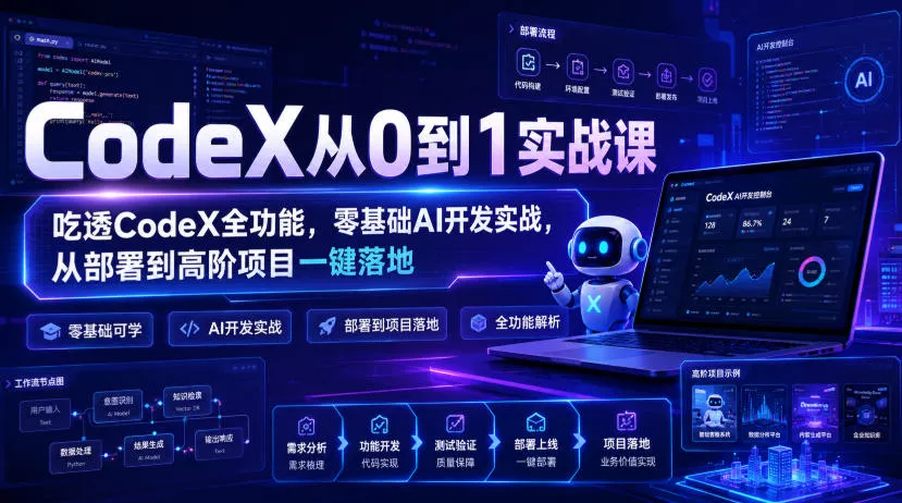 CodeX从0到1实战课，吃透CodeX全功能，零基础AI开发实战，从部署到高阶项目一键落地客创社区-专注互联网轻资产资源整合与分享客创社区-专注互联网轻资产资源整合与分享